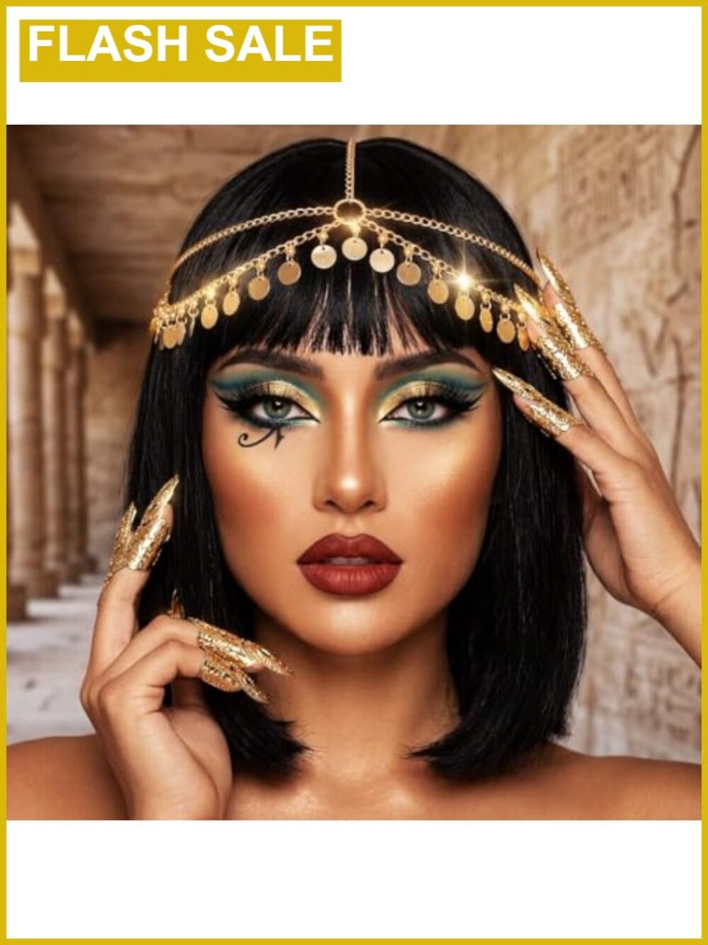 Gold Sequined Egyptian Headpiece Head Chain Boho Body Jewelry